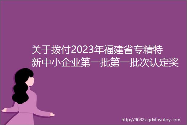 关于拨付2023年福建省专精特新中小企业第一批第一批次认定奖励资金的通知